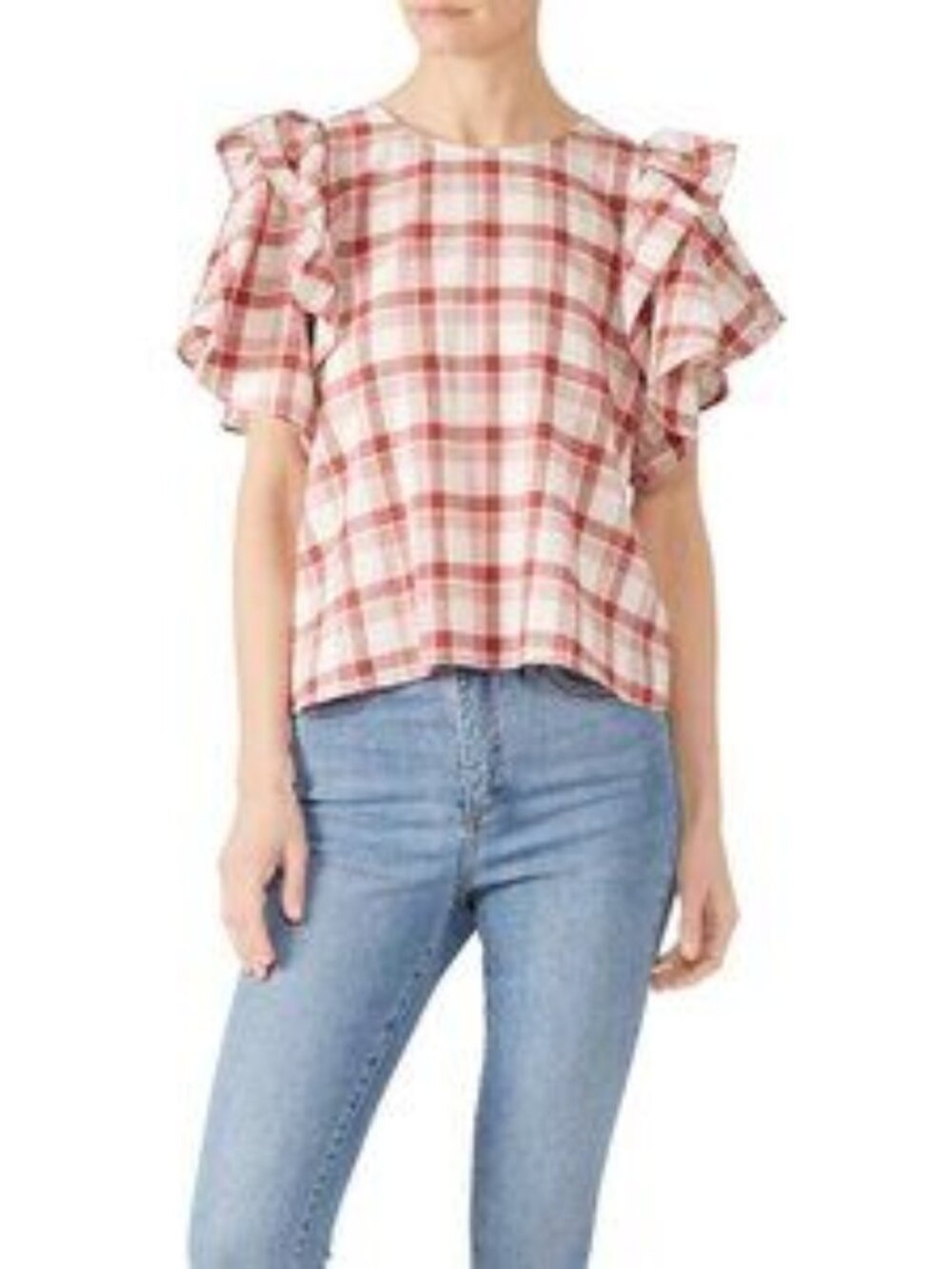 THE GREAT. Plaid Blouse in Red and White